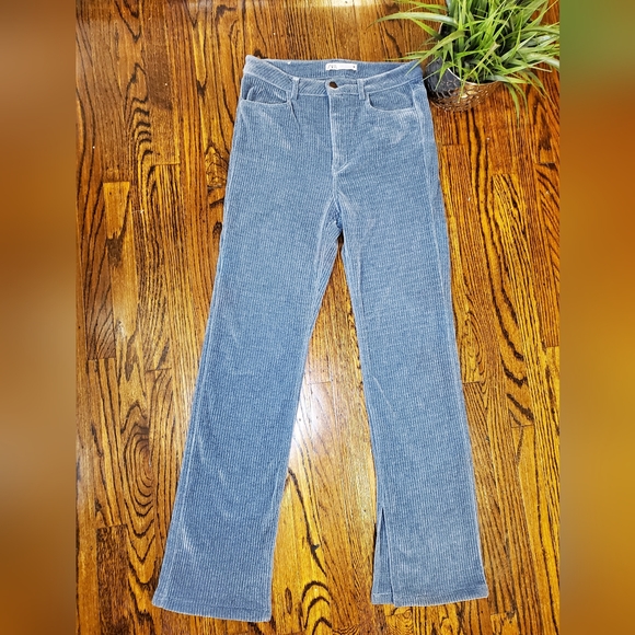 Zara Denim - Zara Women's Slim Flare Corduroy Pants Dusty Blue High Rise Classic Preppy Sz 8